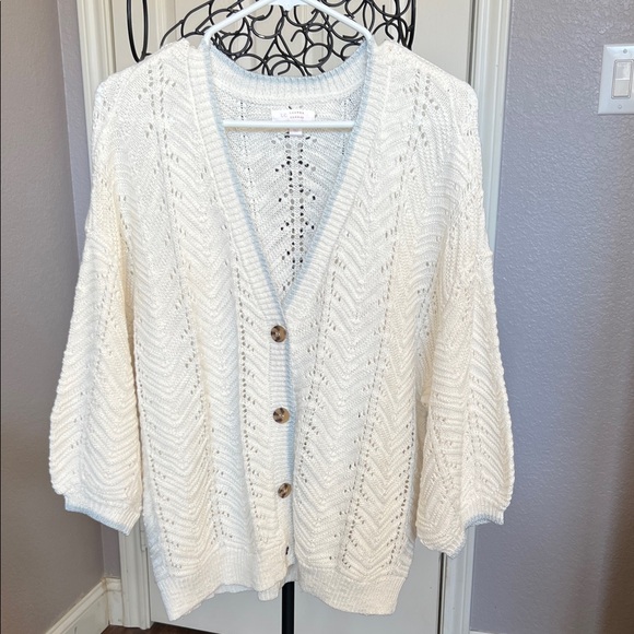 LC Lauren Conrad Sweaters - LC Lauren Conrad Cream Knit Cardigan with light blue trim - excellent condition